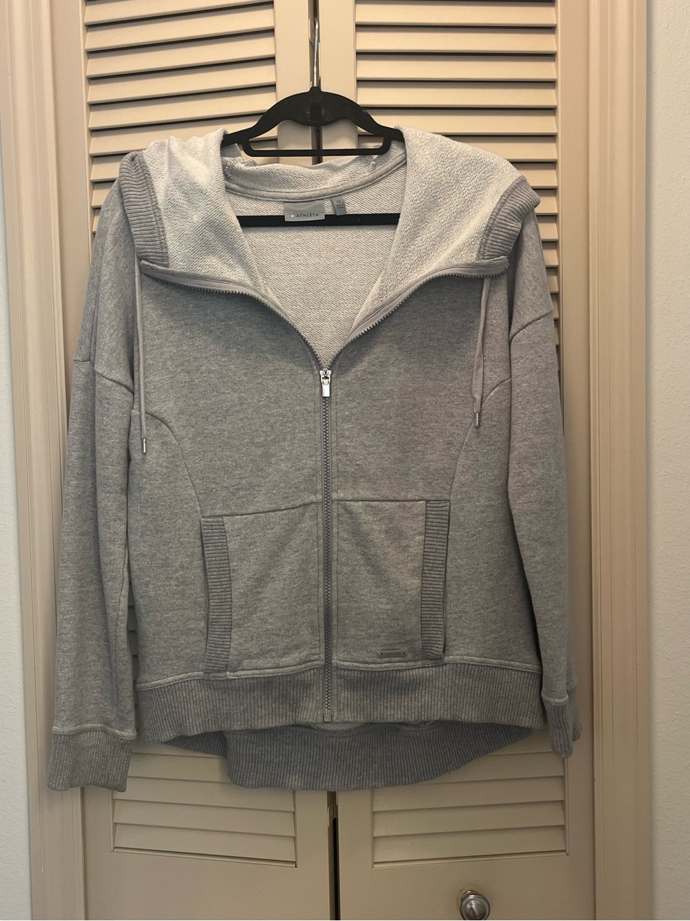 Athleta French terry hoodie, longer in back for coverage. Size XS